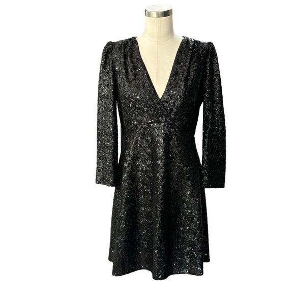 Kate Spade sequin dress black plunging neckline size 2 - Picture 4 of 16